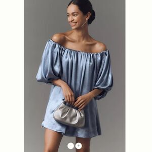 Anthropologie Mare Mare Off-The-Shoulder Puff-Sleeve Shine Mini Dress
